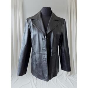 Black Leather Women's Trench, Size M